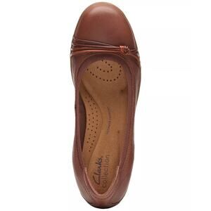 CLARKS Meadow Rae Knot-Trim Comfort Ballerina Flats Slip-On in Brown Leather 10W